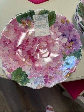 New Shabby Chic 4 Melomine Pink  Hydrangea Scalloped Melamine bowls